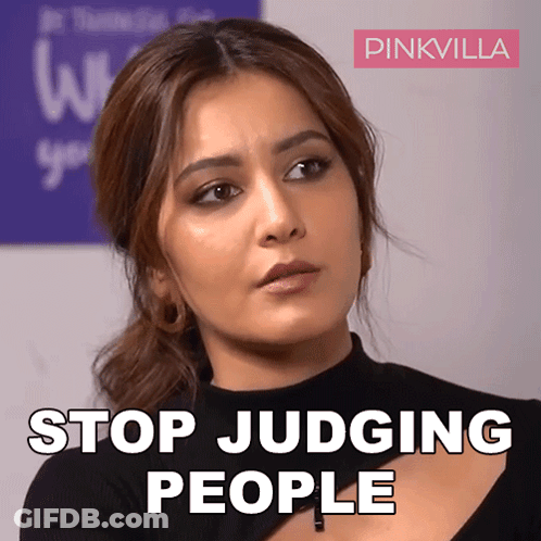 A Picture Of A Woman With The Words Stop Judging People GIF