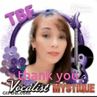 A Picture Of A Woman With The Words Tbf Thank You Vocalist Mystique GIF