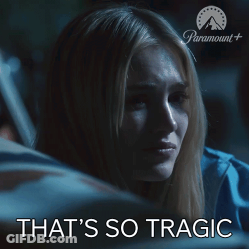 A Picture Of A Woman With The Words That 'S So Tragic On The Bottom GIF