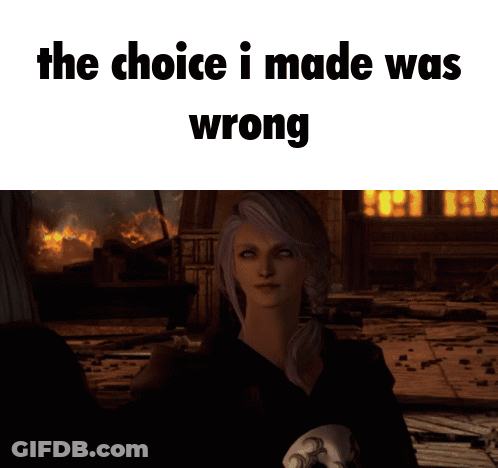 A Picture Of A Woman With The Words " The Choice I Made Was Wrong " Above Her GIF