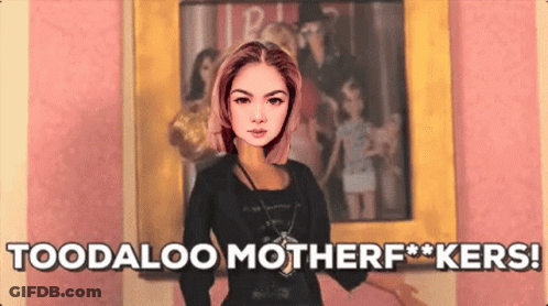 A Picture Of A Woman With The Words " Toodaloo Motherf * Kers " On It GIF