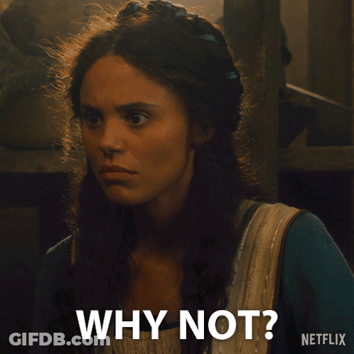 A Picture Of A Woman With The Words " Why Not " On The Bottom GIF