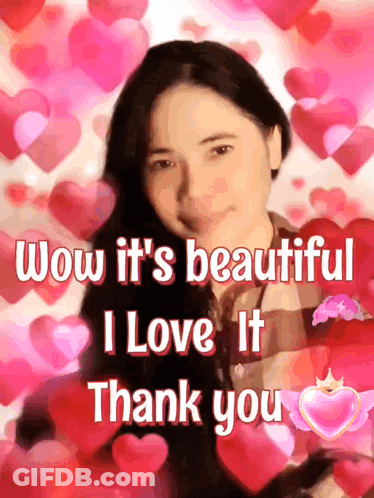 A Picture Of A Woman With The Words Wow It 'S Beautiful I Love It Thank You On It GIF