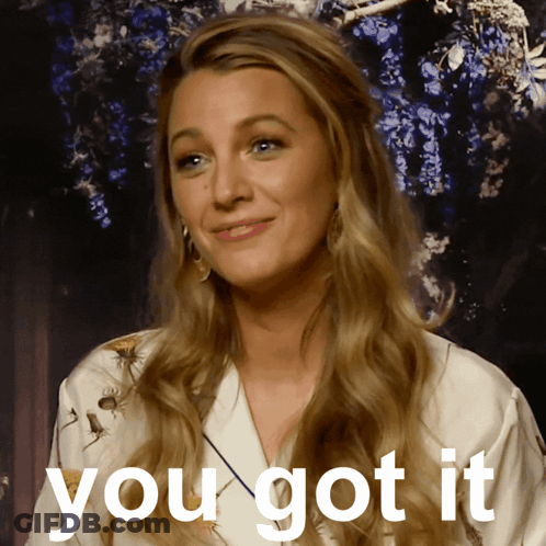 A Picture Of A Woman With The Words " You Got It " On The Bottom GIF