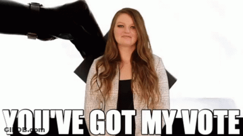 A Picture Of A Woman With The Words " You 'Ve Got My Vote " GIF