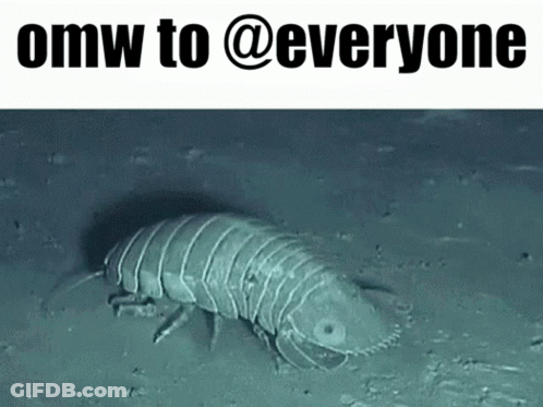 A Picture Of A Worm With The Words Omw To @Everyone Above It GIF