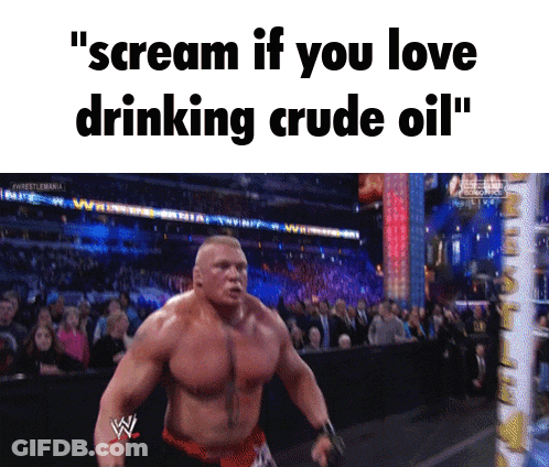 A Picture Of A Wrestler With The Words " Scream If You Love Drinking Crude Oil " Below Him GIF