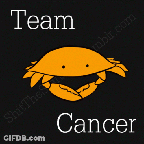 A Picture Of A Yellow Crab With The Words " Team Cancer " Below It GIF