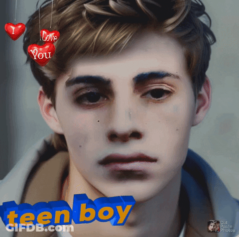 A Picture Of A Young Boy With The Words Teen Boy On The Bottom Right GIF