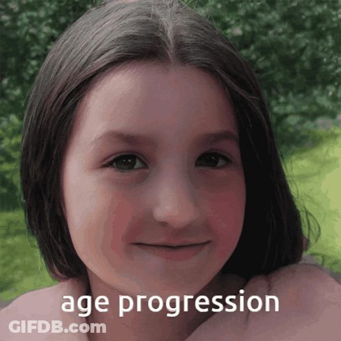 A Picture Of A Young Girl With The Words Age Progression Written Above Her GIF