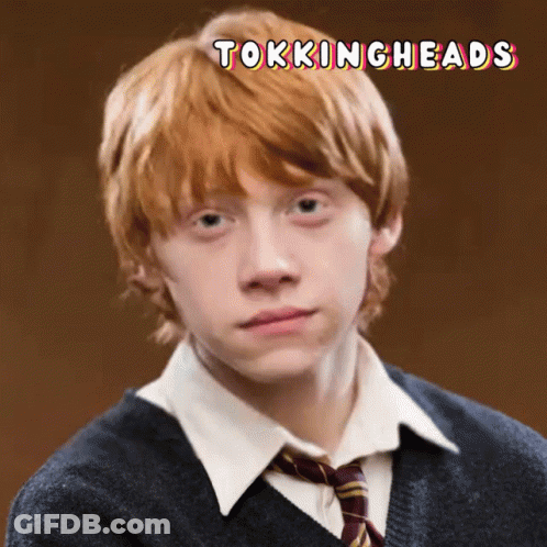 A Picture Of A Young Man With Red Hair And The Words Tokingheads Above Him GIF