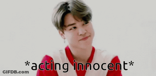 A Picture Of A Young Man With The Words * Acting Innocent * Written On It GIF