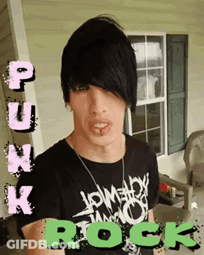 A Picture Of A Young Man With The Words Punk Rock Written On It GIF