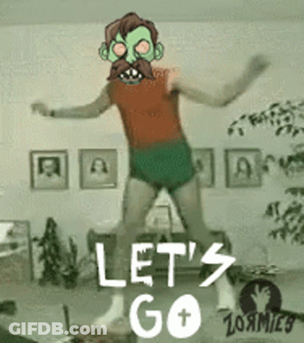 A Picture Of A Zombie Dancing With The Words Let 'S Go In The Corner GIF