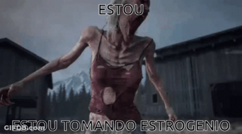 A Picture Of A Zombie With The Words " Estou Tomando Estrogenio " On The Bottom GIF