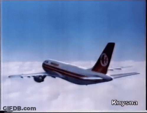 A Picture Of An Airplane Flying In The Sky With The Name Knysna On The Bottom GIF