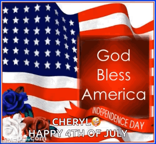 A Picture Of An American Flag With The Words God Bless America On It GIF
