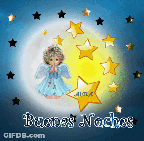 A Picture Of An Angel With The Words " Buenas Noches " On It GIF