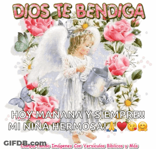A Picture Of An Angel With The Words Dios Te Bendiga On It GIF