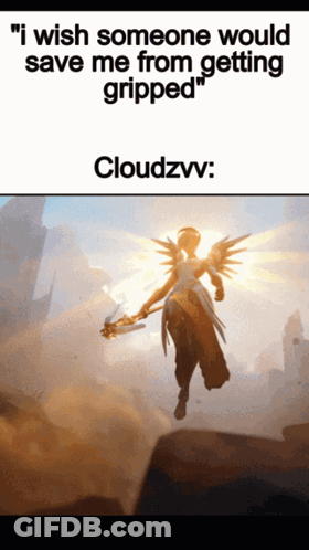 A Picture Of An Angel With The Words " I Wish Someone Would Save Me From Getting Gripped " On The Bottom GIF