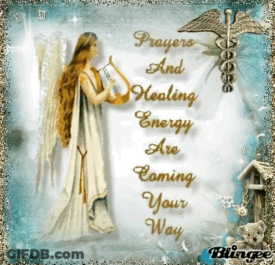 A Picture Of An Angel With The Words Prayers And Healing Energy Are Coming Your Way On It GIF