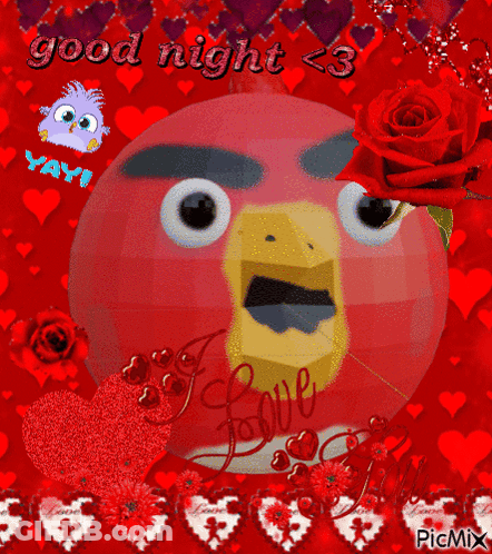 A Picture Of An Angry Bird With The Words Good Night < 3 On It GIF