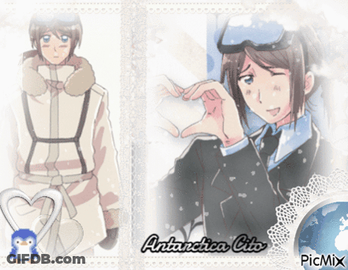 A Picture Of An Anime Character With The Words Antarctica Cibo On The Bottom GIF