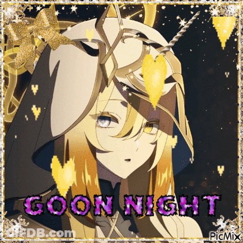 A Picture Of An Anime Girl With The Words Goon Night Written On It GIF