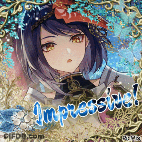 A Picture Of An Anime Girl With The Words Impressive Written In Blue GIF