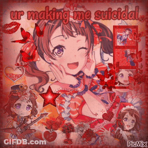 A Picture Of An Anime Girl With The Words Ur Making Me Suicidal GIF