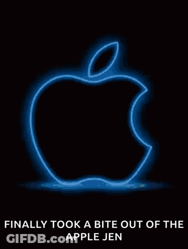 A Picture Of An Apple With The Words Finally Took A Bite Out Of The Apple Jen GIF