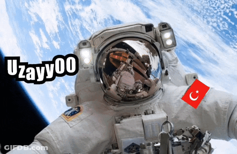 A Picture Of An Astronaut With A Turkey Flag On His Chest And The Words Uzayy00 Above Him GIF