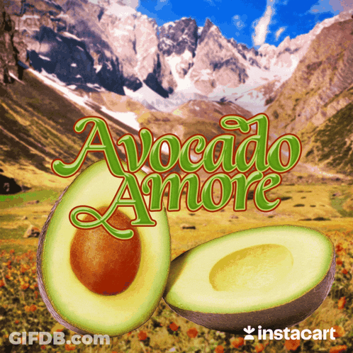 A Picture Of An Avocado With The Words Avocado Amore Above It GIF