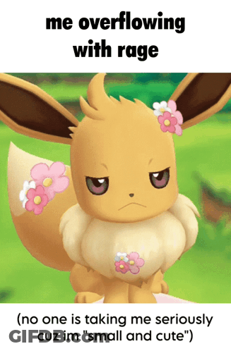 A Picture Of An Eevee With Flowers On Its Fur And A Caption That Says Me Overflowing With Rage GIF