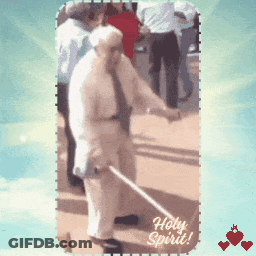 A Picture Of An Elderly Man With A Cane And The Words Holy Spirit GIF