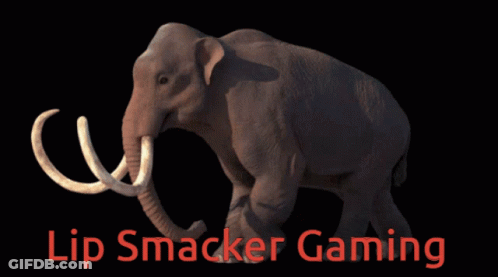 A Picture Of An Elephant With The Words " Lip Smacker Gaming " Underneath It GIF