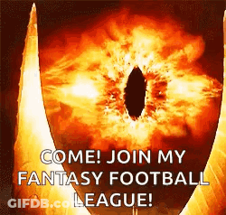 A Picture Of An Eye With The Words Come Join My Fantasy Football League Written On It . GIF