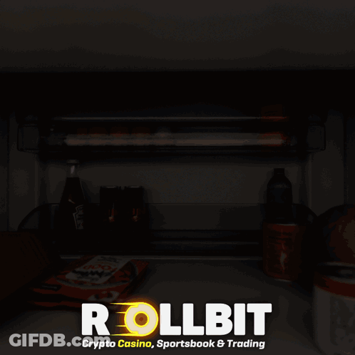 A Picture Of An Open Refrigerator With The Words Rollbit On The Bottom GIF