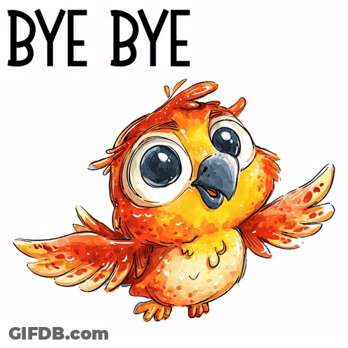 A Picture Of An Owl With The Words Bye Bye Above It GIF