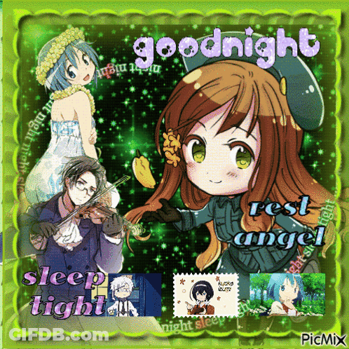 A Picture Of Anime Characters With The Words Goodnight Rest Angel Sleep Tight GIF