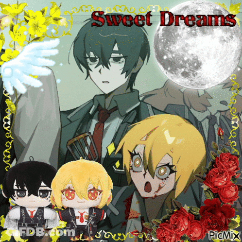 A Picture Of Anime Characters With The Words Sweet Dreams Written Above Them GIF