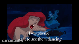 A Picture Of Ariel And Flounder From The Little Mermaid With The Words " Walking Around On Those What Do You Call Them " GIF
