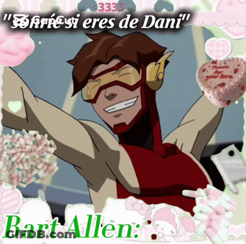 A Picture Of Bart Allen Is Surrounded By Pink Hearts GIF