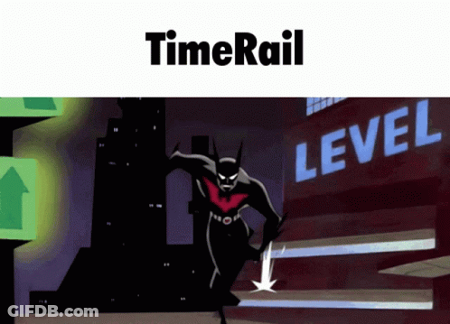 A Picture Of Batman Beyond With The Words Timerail Above Him GIF