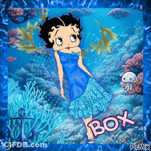 A Picture Of Betty Boop In The Ocean With The Word Box GIF