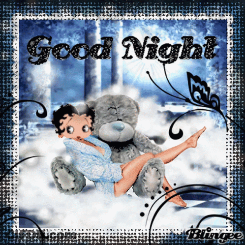 A Picture Of Betty Boop Laying On A Teddy Bear With The Words Good Night Written On It GIF