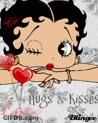 A Picture Of Betty Boop With The Words Hugs & Kisses GIF