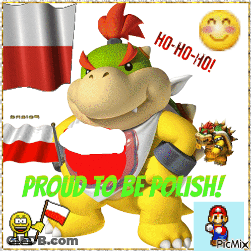 Bowser Holding Flag Proud To Be Polish GIF
