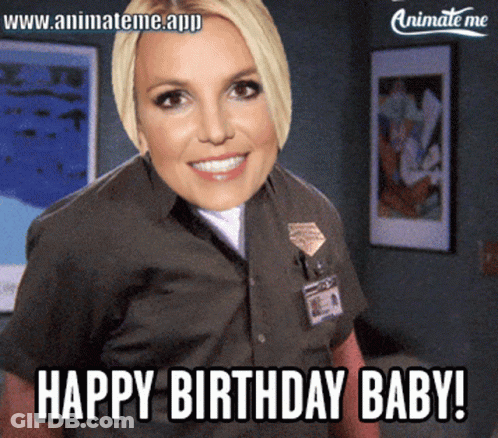 A Picture Of Britney Spears With The Words Happy Birthday Baby GIF