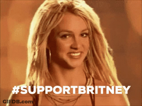 A Picture Of Britney Spears With The Words #Supportbritney Behind Her GIF